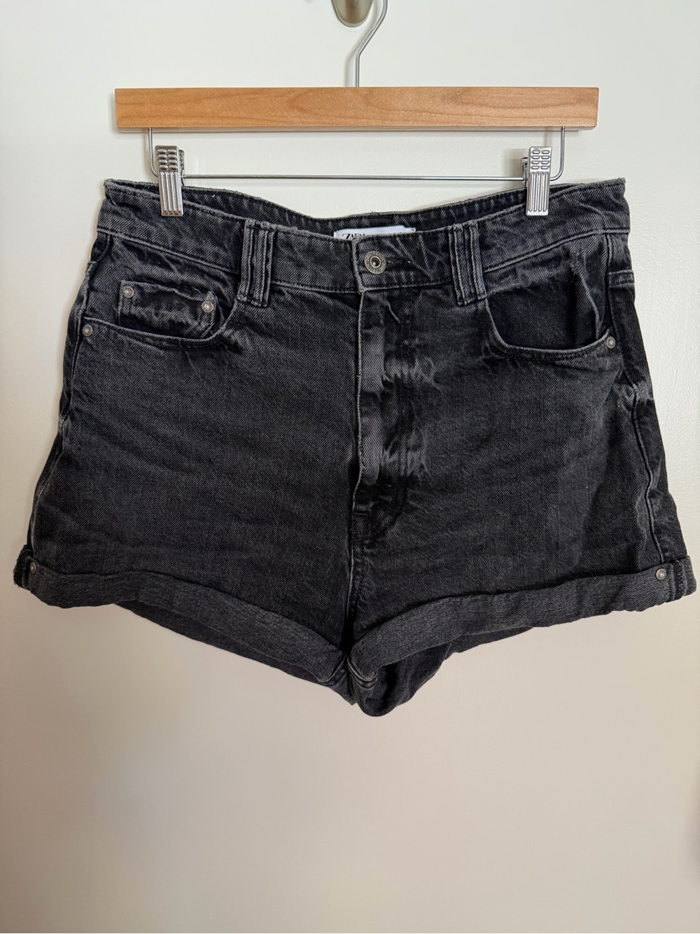 Zara Black High-Waist Denim Shorts